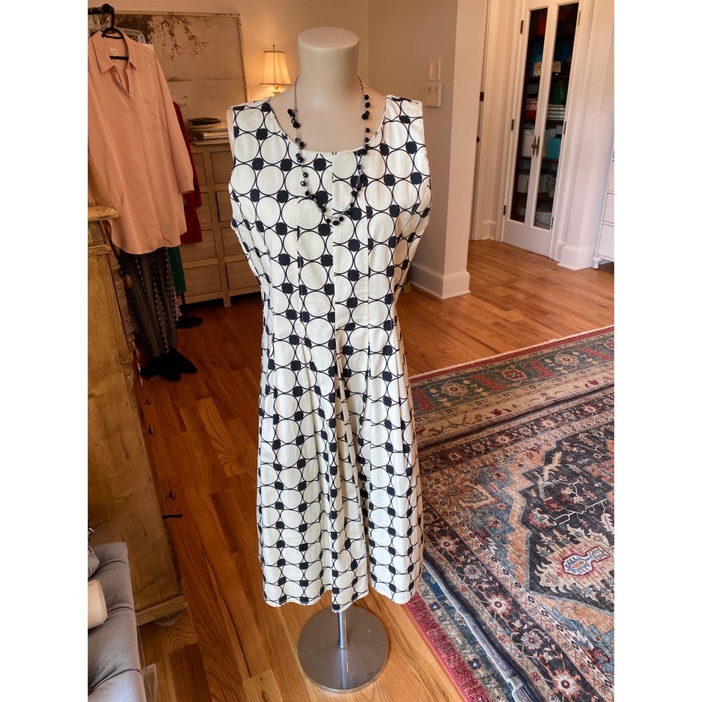 Sas La Fee Black White Geometric Circle Print Cotton Blend Dress Size 44 - Picture 2 of 12